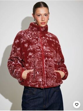 Red and White Cider Bandana Patterned Fleece Jacket - New with tags